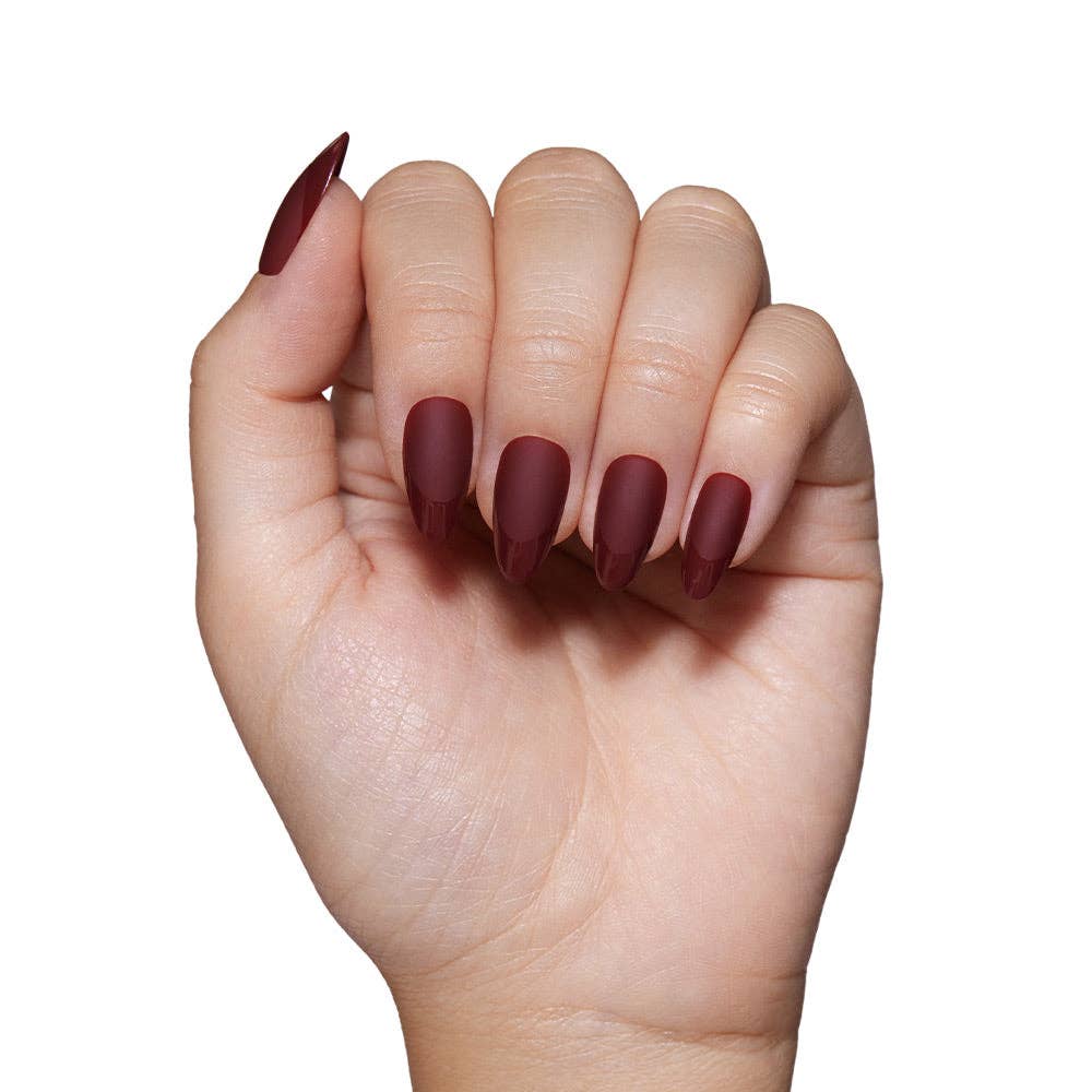 Merlot Press-On Nails| Matte Finish| Gloss French Tip| Short - Glamnetic