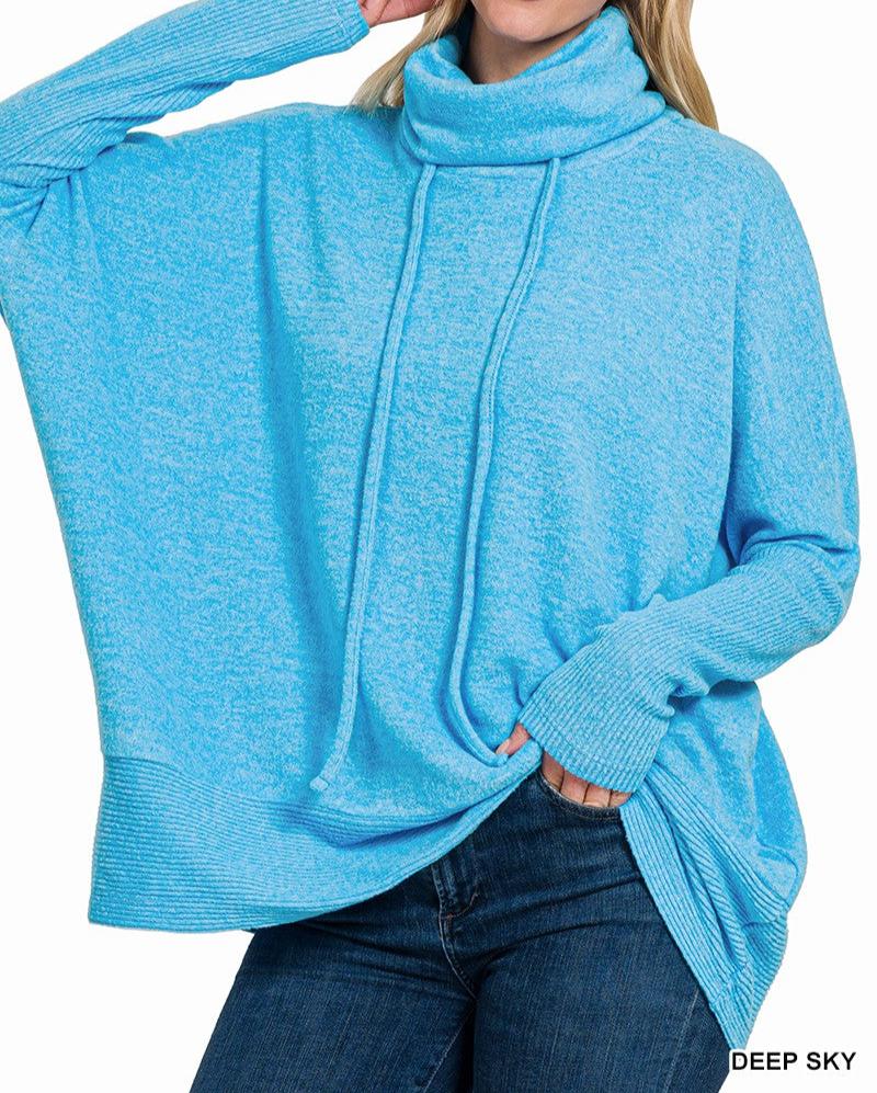 Neck Tie Detail Cozy Sweater - Deep Sky