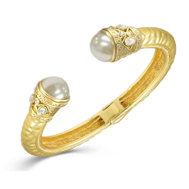 Hammered Gold Stone Accent Bangle - White