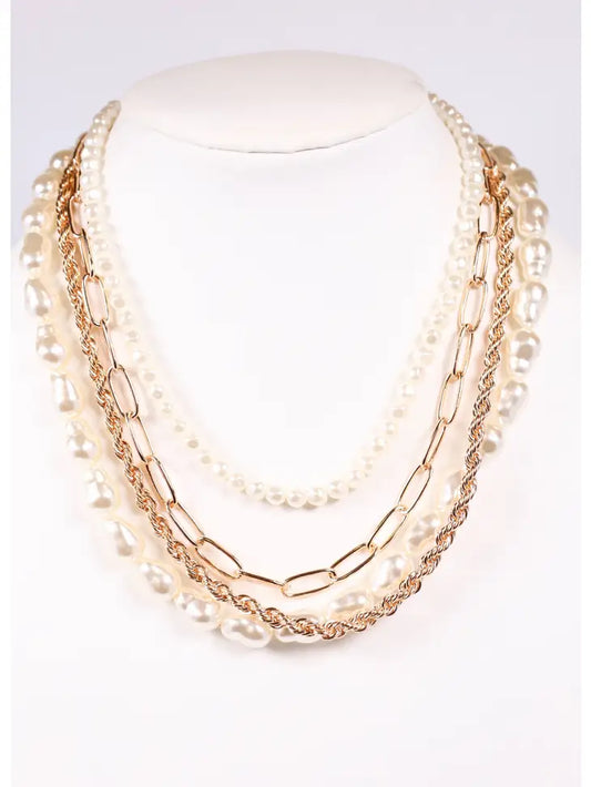 Isidore Layered Pearl Necklace Gold - Caroline Hill