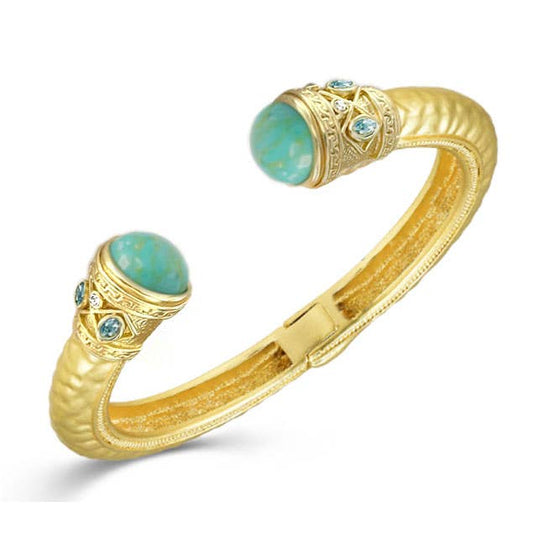 Hammered Gold Stone Accent Bangle: Green