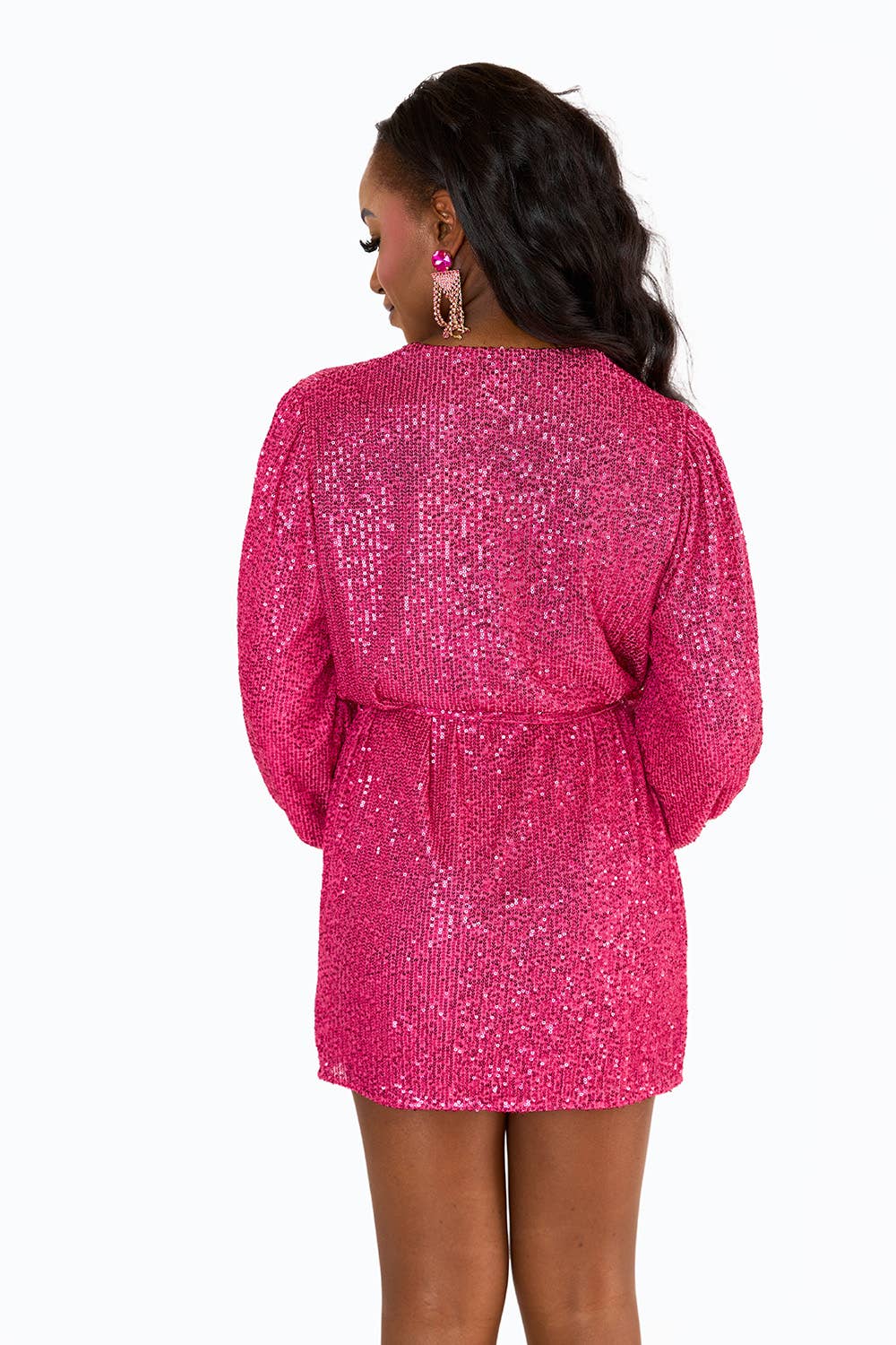 Adeline Guava Sequin Wrap Dress - Buddy Love