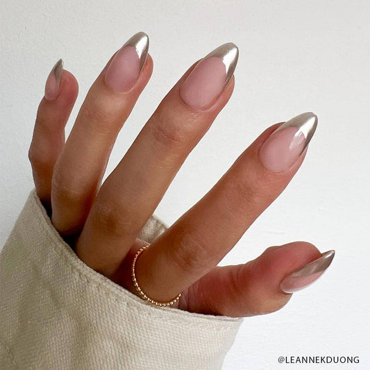 Mirror Mirror Press-On Nails| Chrome Silver French Tip - Glamnetic