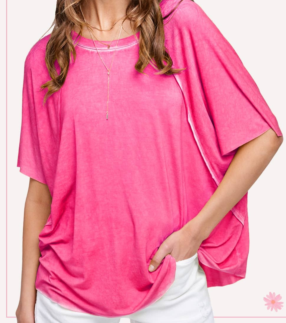 Take It Easy Round-Neck Short Sleeve Top: Barbie Pink