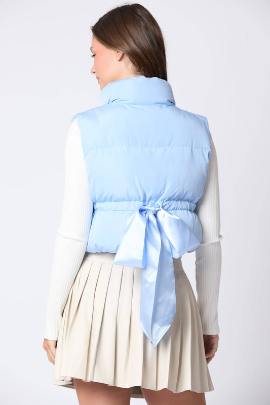 Satin Bow Back Detail Puffer Vest