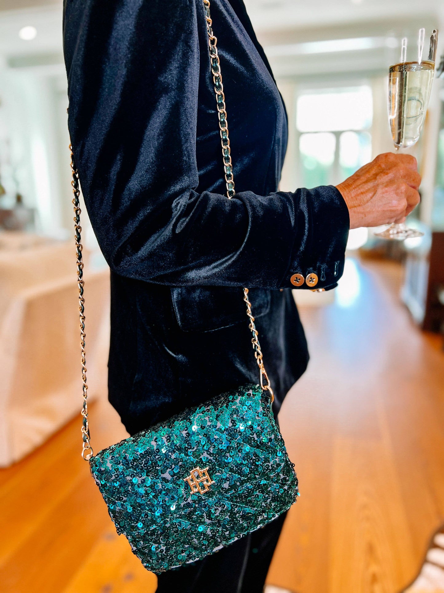 Evelyn Crossbody - Emerald Sequin