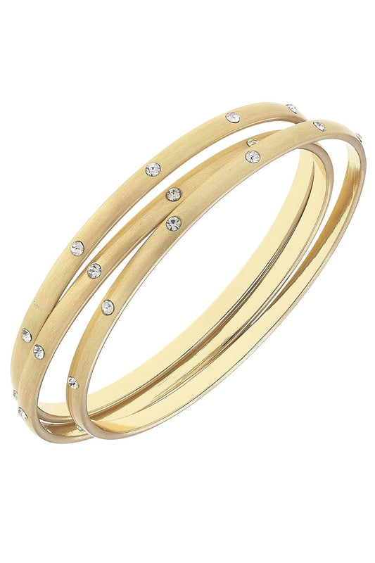 Leslie Rhinestone Bangle (Set of 3) in Satin Gold