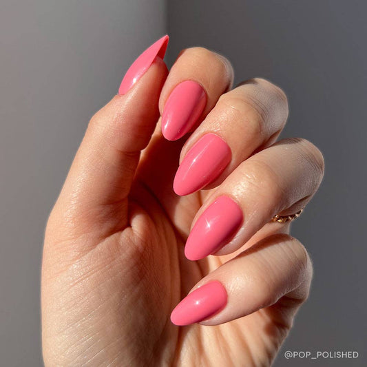 Flamingo Pink Press-On Nails | Solid Nails | Short Almond - Glamnetic