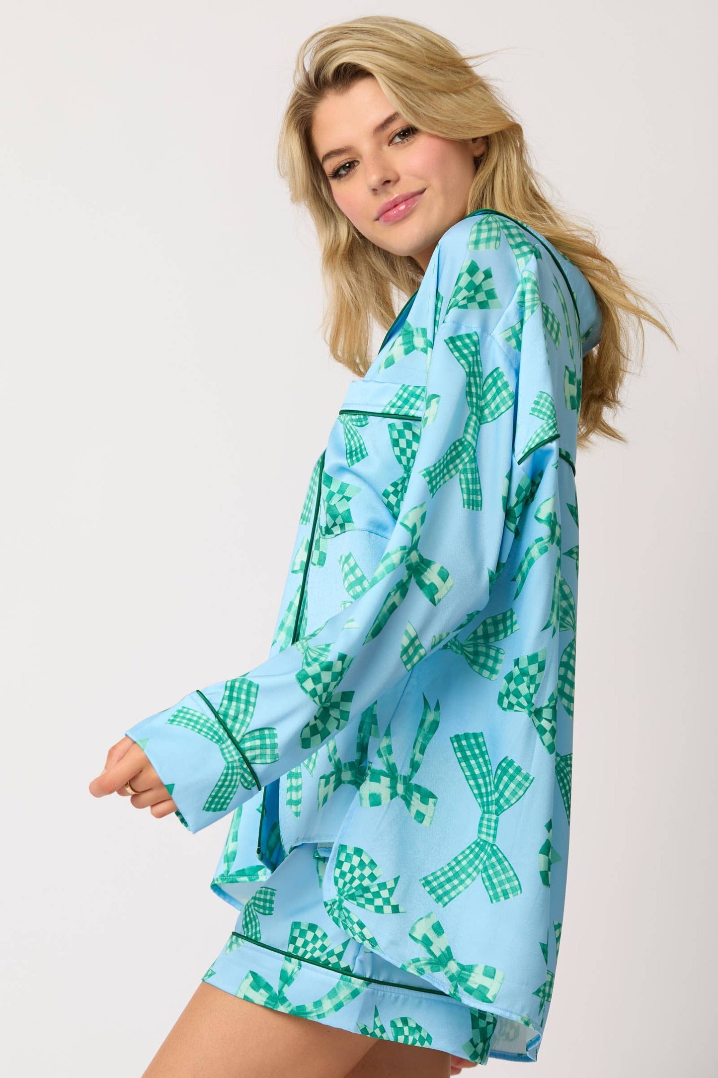 Satin Bow Print Pajama Set