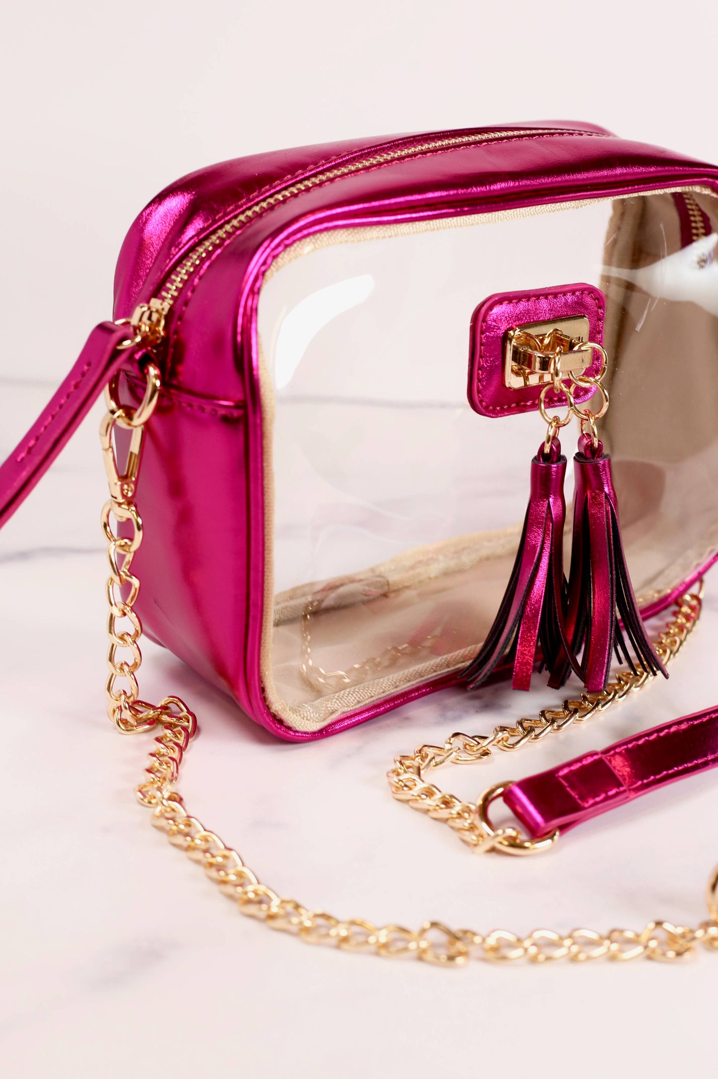 Addison Clear Crossbody - Metallic Fuchsia