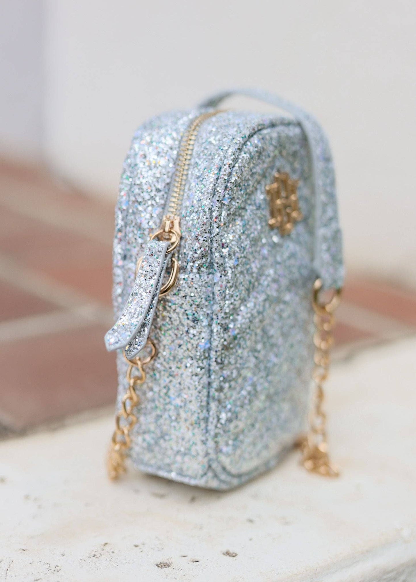 Colton Cell Phone Crossbody - Glitter Silver