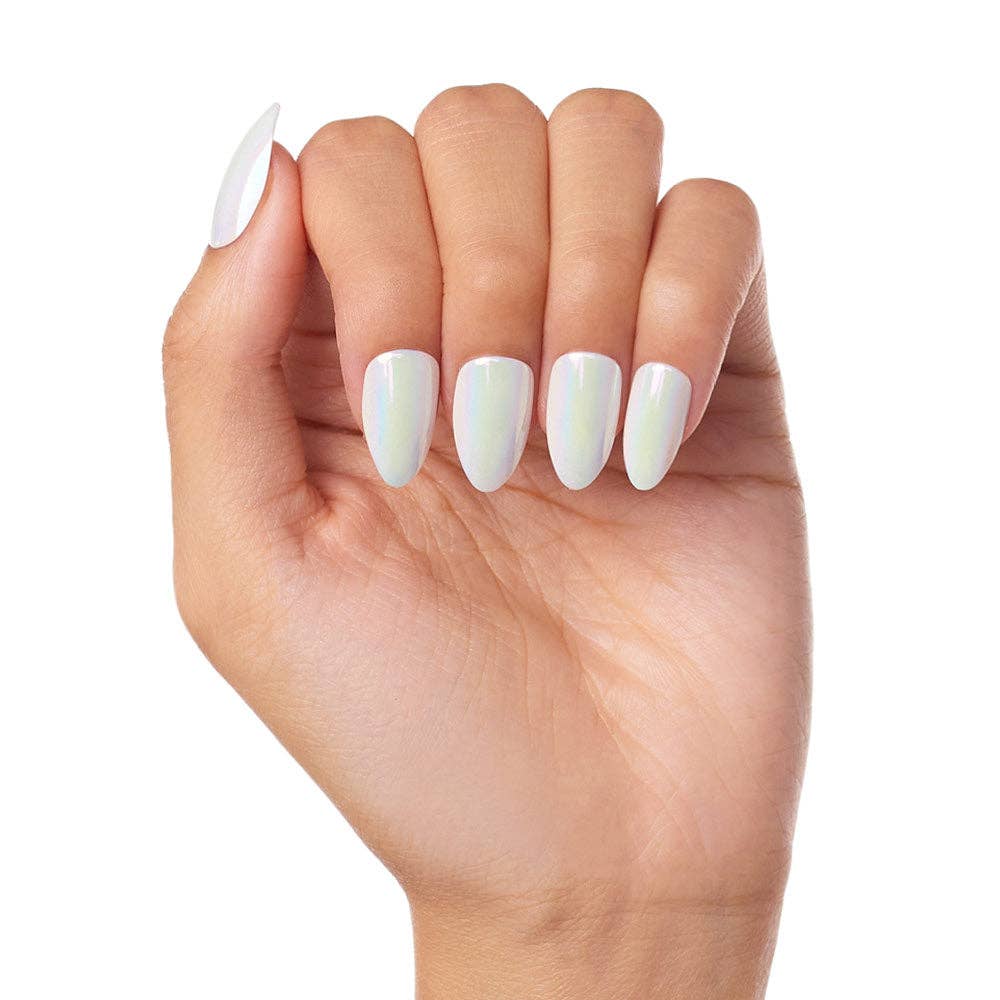 Moonlight Press-On Nails|Pearlescent White| Short Almond - Glamnetic