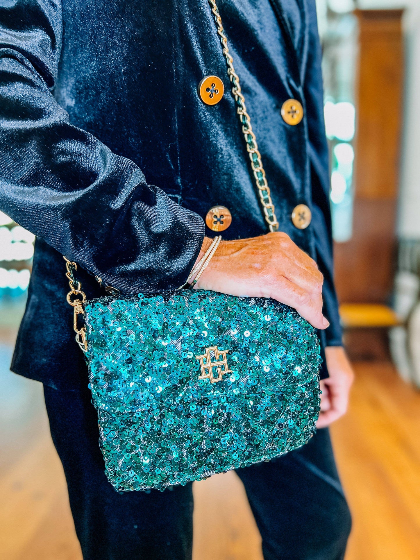 Evelyn Crossbody - Emerald Sequin