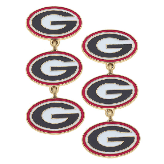 Georgia Bulldogs Triple Drop Enamel Earrings by Canvas