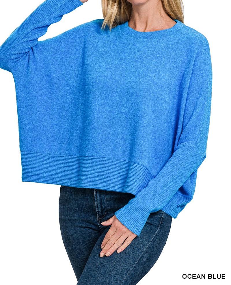 Dolman Sleeve Sweater Top - Ocean Blue