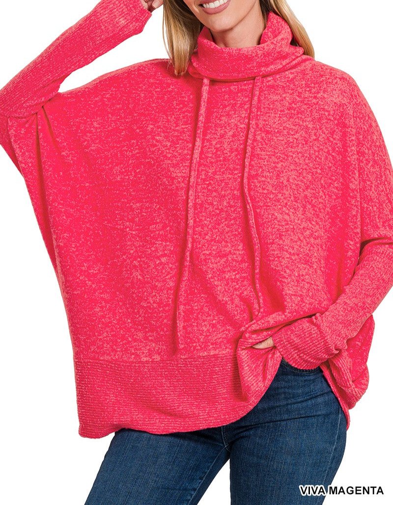 Neck Tie Detail Cozy Sweater - Viva Magenta